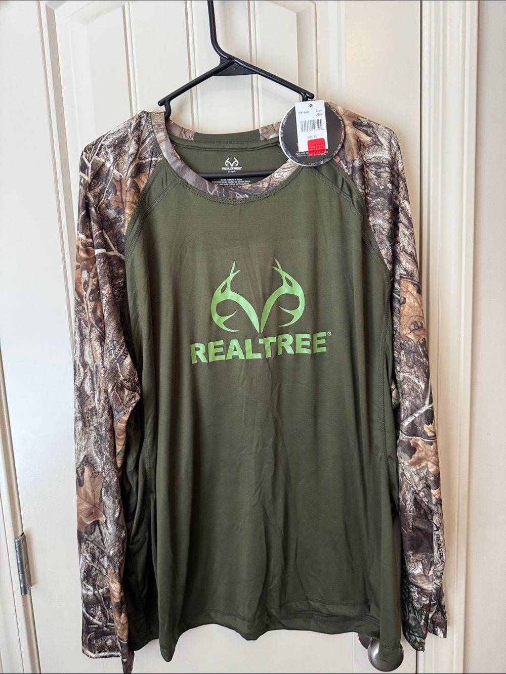 Realtree Olive Green Long-Sleeve Tee with Camo Sleeves
